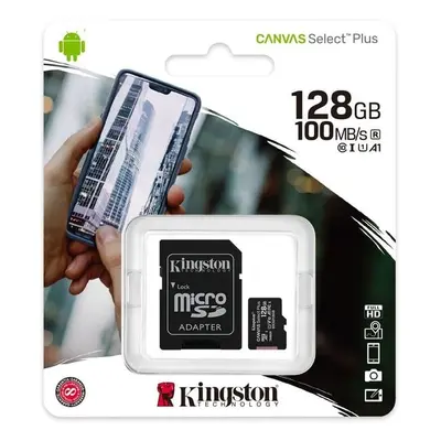 Kingston paměťová karta Canvas Select Plus micro Sdxc 128Gb Class 10 Uhs-i + Sd adaptér