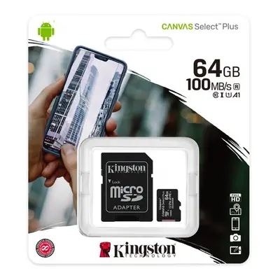 Kingston paměťová karta Micro Sdxc Canvas Select Plus 100R 64Gb 100Mb/s Uhs-i + adaptér (SDCS2/6