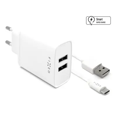 nabíječka pro mobil Set síťové nabíječky Fixed s 2xUSB výstupem a Usb/usb-c kabelu, 1 metr, 15W 