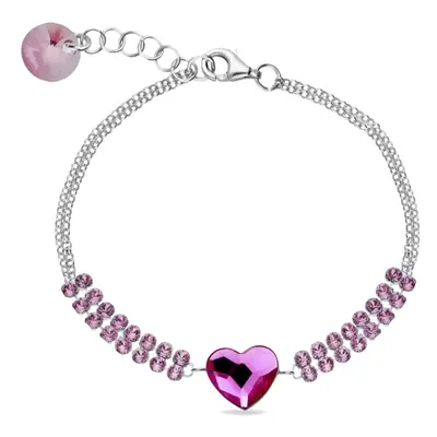 Stříbrný náramek se Swarovski Elements krystaly tmavě růžový Srdce B2808MESH925FR Fuchsia