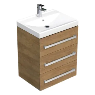 Koupelnová skříňka s umyvadlem SAT Cube Way 60x76,5x46 cm dub Hickory CUBE46603DHVER