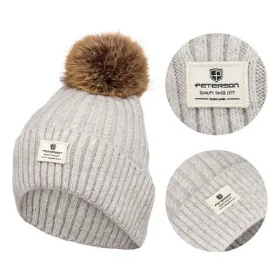 dámská čepice s kožešinovou bambulí Barva: Šedá