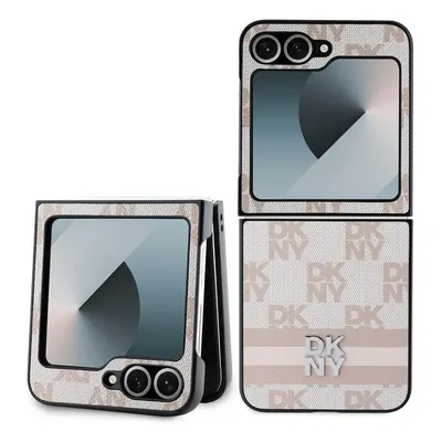 DKNY PU Leather Checkered Pattern and Stripe pro Samsung Galaxy Z Flip 6 Pink