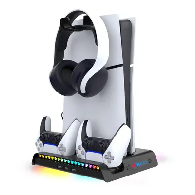 iPega P5S006 multifunkční nabíjecí RGB stojan s chlazením pro PS5 Slim Black