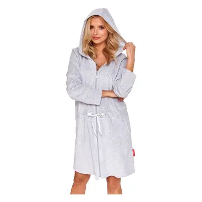 Světle šedý velurový župan na zip a s kapucí Velikost: M