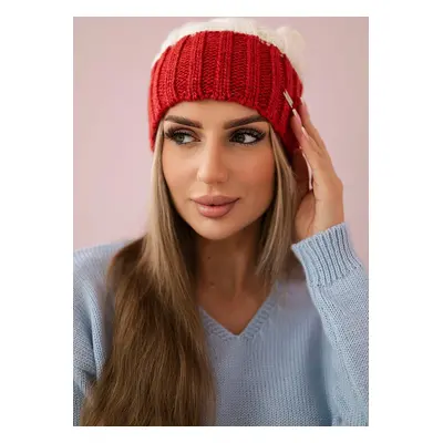 Bílo-červená dámská hřejivá zimní čepice K212 ecru+bordeaux Velikost: ONE SIZE