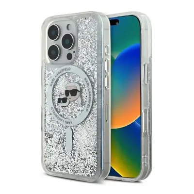 Hard silikonový kryt na iPhone 16 PRO 6.3" Karl Lagerfeld Liquid Glitter Karl and Choupette Head