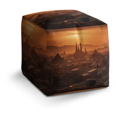 Sablio Taburet Cube Barcelona Night Skyline: 40x40x40 cm