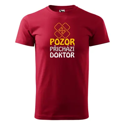 Sablio Tričko s potiskem Pozor přichází doktor - červené 3XL