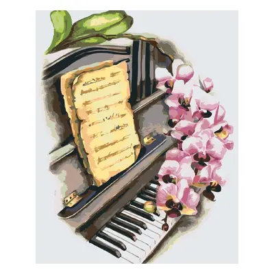 MALUJEŠ Malování podle čísel - ANNA´S ART - PIANO S ORCHIDEJÍ Rozměr: 30x40 cm, Rámování: vypnut