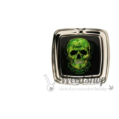 WeedShop Skleněný hranatý popelník - Cannabis Skull Varianty: Cannabis Skull