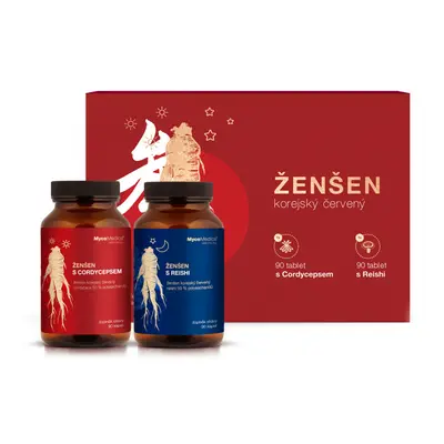 MycoMedica Korejský ženšen + Cordyceps a Reishi 2x 90 kapslí dárková sada