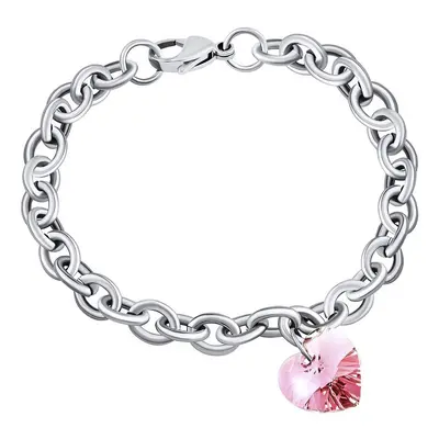 Dámský náramek z chirurgické oceli se Swarovski Crystals Srdce 14mm Light Rose