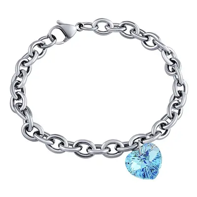 Dámský náramek z chirurgické oceli Srdce 14mm se Swarovski Crystals Aquamarine AB