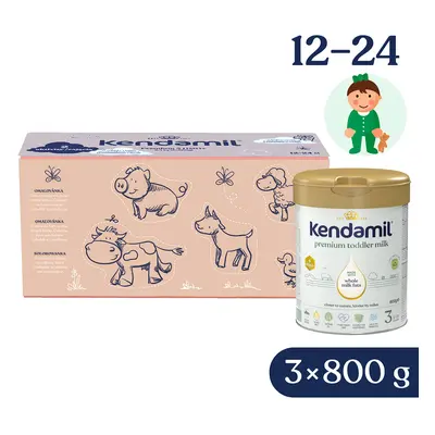 Kendamil Premium 3 HMO+, 2,4 kg (3× 800 g), kreativní balení s dárkem