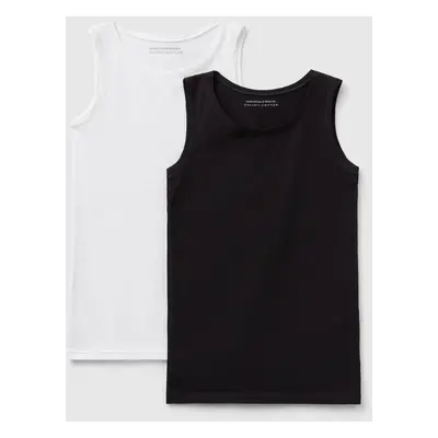 Benetton, Two Tank Tops In Super Stretch Cotton, size XXS-XS, Black, Kids