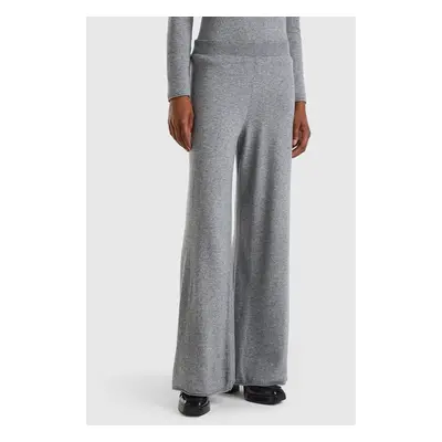 Benetton, Light Gray Wide Leg Trousers In Cashmere And Wool Blend, size XS, Light Gray, Women