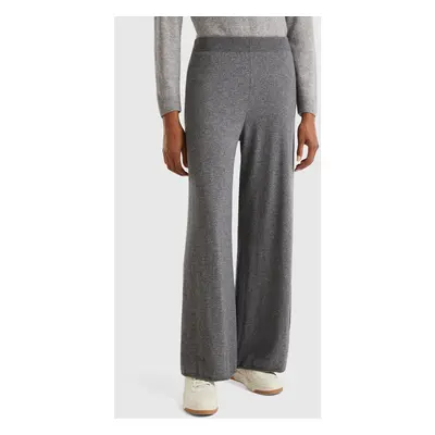 Benetton, Dark Gray Wide Leg Trousers In Wool And Cashmere Blend, size XS, Dark Gray, Women