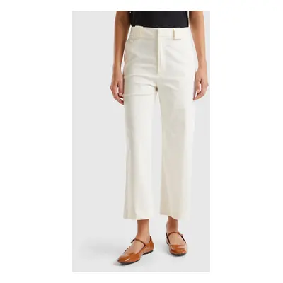 Benetton, Cropped Straight Leg Trousers, size , Creamy White, Women