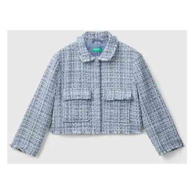 Benetton, Boxy Fit Jacket In Tweed, size M, Multi-color, Kids