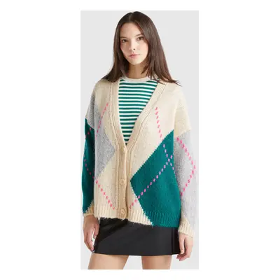 Benetton, Boxy Fit Cardigan In Mohair Blend, size XS, Multi-color, Women