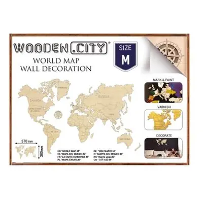 Wooden City Mapa světa M - dřevěná nástěnná mapa 3D puzzle