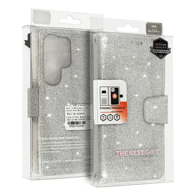 Knížkové pouzdro Liavec Glitter Magsafe pro Samsung Galaxy S22 Ultra silver