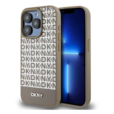 Zadní Kryt DKNY PU Leather Repeat Pattern Bottom Stripe pro iPhone 14 Pro Max hnědý