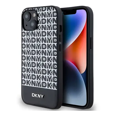 Zadní Kryt DKNY PU Leather Repeat Pattern Bottom Stripe pro iPhone 14 černý