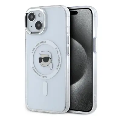 Karl Lagerfeld IML Karl Head Metal Frame MagSafe Zadní Kryt pro iPhone 15 Transparent