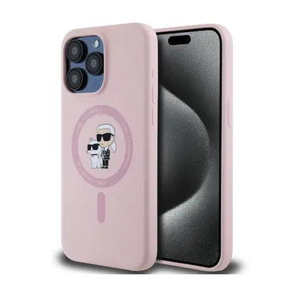 Karl Lagerfeld Liquid Silicone Karl and Choupette Magsafe Zadní Kryt pro iPhone 15 Pro Max Pink