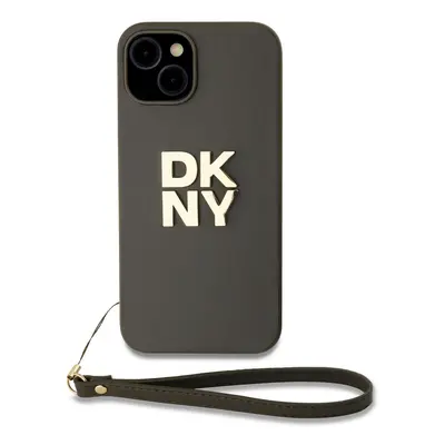 Zadní Kryt DKNY PU Leather Stack Logo Wrist Strap  pro iPhone 15 Green