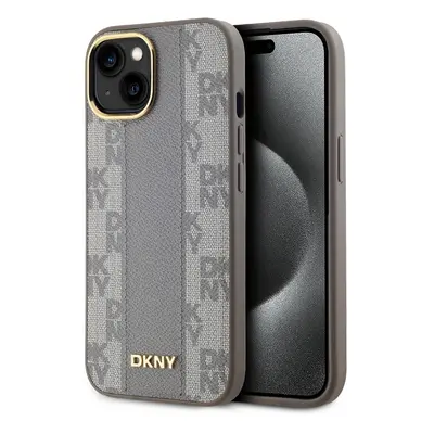 Zadní Kryt DKNY PU Leather Checkered Pattern Magsafe na iPhone 15 Beige