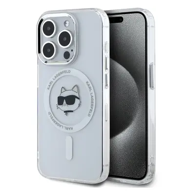 Karl Lagerfeld IML Choupette Head Metal Frame MagSafe Zadní Kryt pro iPhone 15 Pro Max Transpare