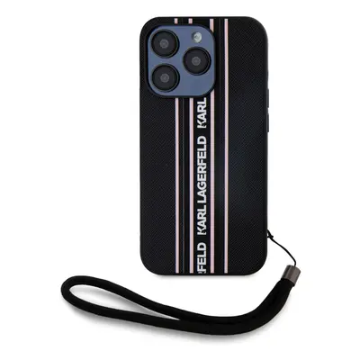 Karl Lagerfeld PU Saffiano Athleisure Stripe and Strap Zadní Kryt pro iPhone 15 Pro Max Pink