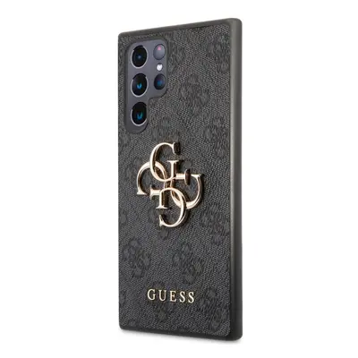 Guess PU 4G Metal Logo Zadní Kryt pro Samsung Galaxy S22 Ultra Grey