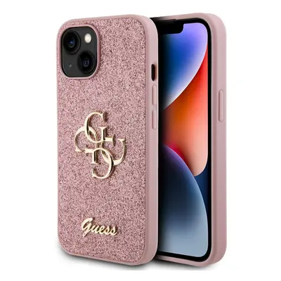 Guess PU Fixed Glitter 4G Metal Logo Zadní Kryt pro iPhone 13 Pink