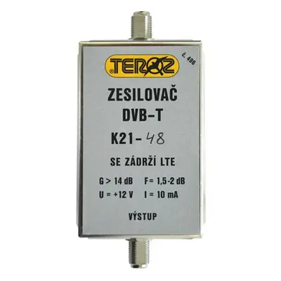 Anténní zesilovač TEROZ 496X, UHF K21 až 48, filtr 5G, LTE, GSM, G14dB, F2dB, U95dBμV, F-F