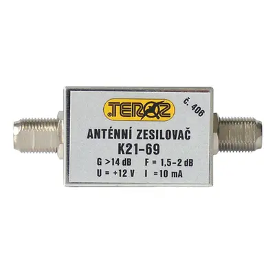 Anténní zesilovač TEROZ 406X, nízkošumový, UHF, G14dB, F1,5dB, U98dBμV, F-F