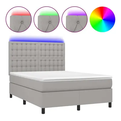 vidaXL Box spring postel s matrací a LED světle šedá 140x200 cm textil