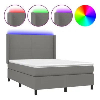 vidaXL Box spring postel s matrací a LED tmavě šedá 140x200 cm textil