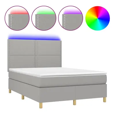 vidaXL Box spring postel s matrací a LED světle šedá 140x200 cm textil