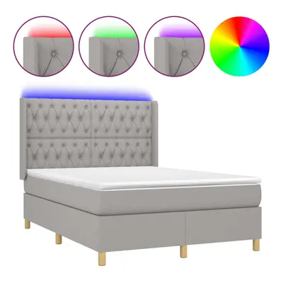 vidaXL Box spring postel s matrací a LED světle šedá 140x200 cm textil