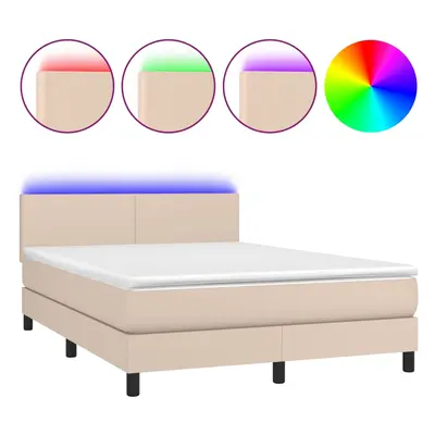 vidaXL Box spring postel matrace a LED cappuccino 140x200cm umÄ›lĂˇ kĹŻĹľe