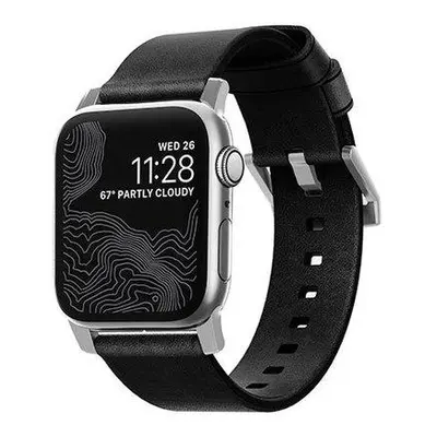 Nomad kožený remienok pre Apple Watch 42/44 mm - Modern Black/Silver Hardware