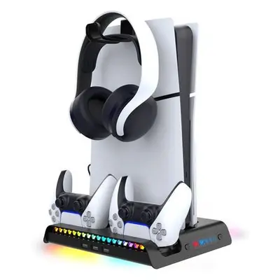 iPega P5S006 Multifunkční Nabíjecí RGB Stojan s Chlazením pro PS5 Slim černý, 57983121657