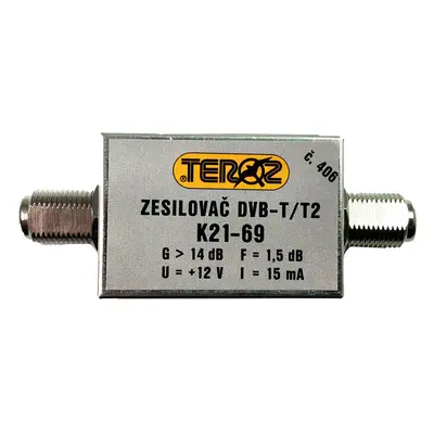 anténní zesilovač DVB-T / DVB-T2 14dB TEROZ č.406 F konektory