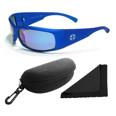 Brýle sluneční Polarized 77 - obroučky modré / skla modrá zrcadlová / polarizační skla / pouzdro