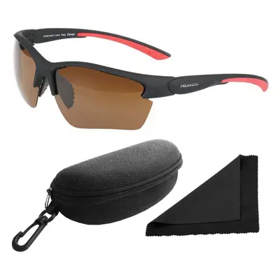 Brýle sluneční Polarized 251 - obroučky červené-černé / skla hnědá / polarizační skla / pouzdro 