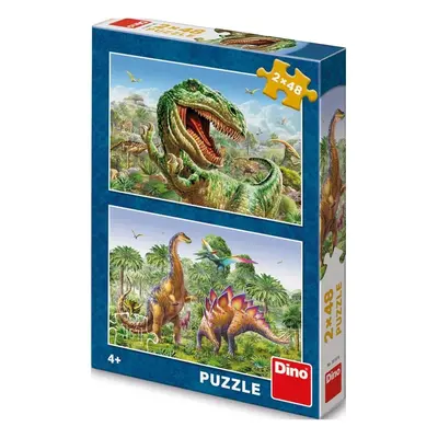 Česká výroba Puzzle 2v1 Souboj dinosaurů 2x48 dílků